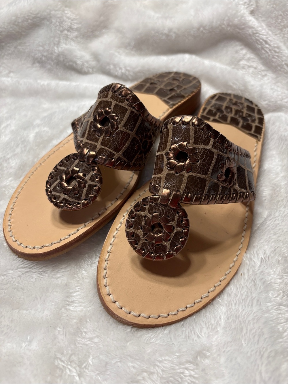 Jack Rogers Croc-Embossed Leather Slides